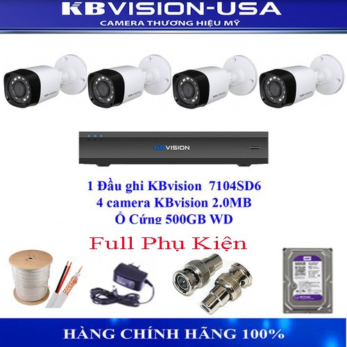 [SỐC - SỐC] Camera Trọn Bộ KBVISON 2.0M 4 Mắt Giá Rẻ