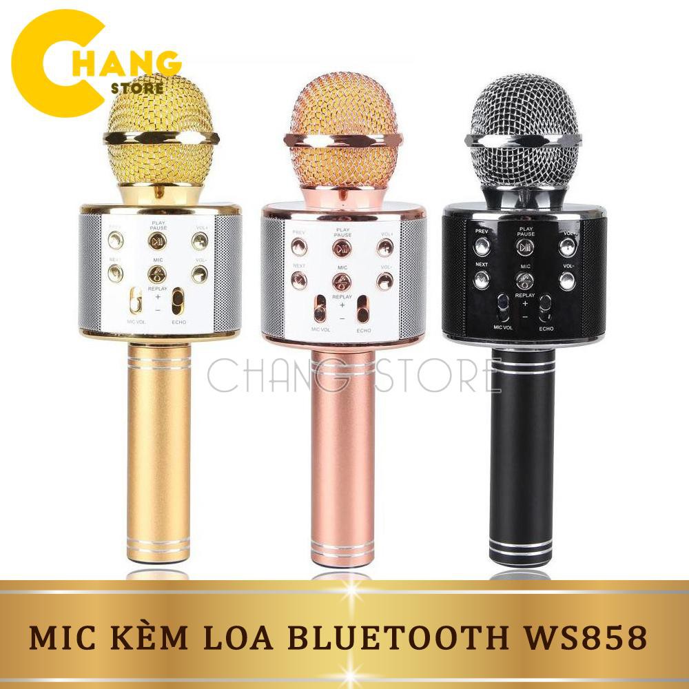 Mic Kèm Loa Bluetooth WS-858 Đa Năng 6 Trong 1 Hát Karaoke