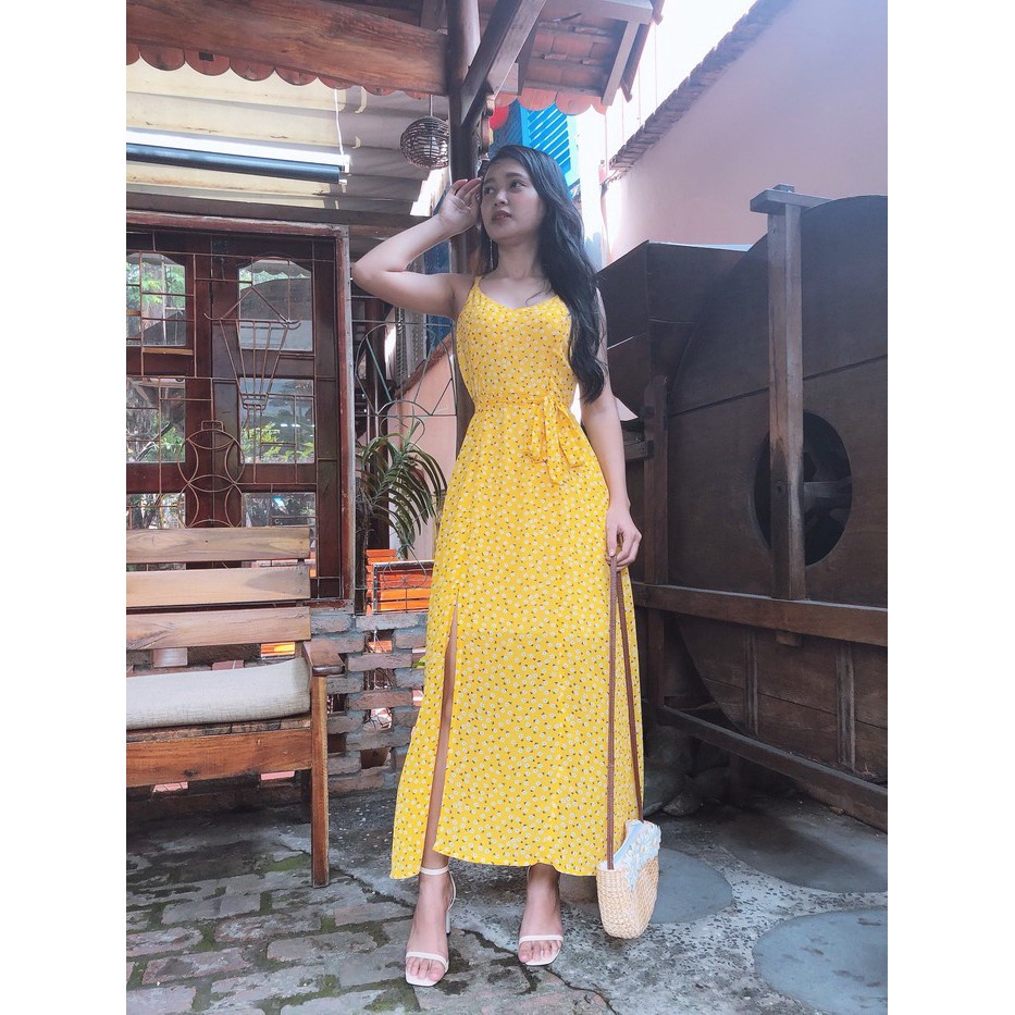 Maxi xẻ đùi hoa nhí vàng siêu xinh, cuốn hút, quyến rũ S&amp;M - GR0053