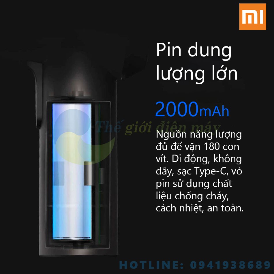 Máy bắn vít điện Mijia Xiaomi 12 đầu bắn, pin 2000mah