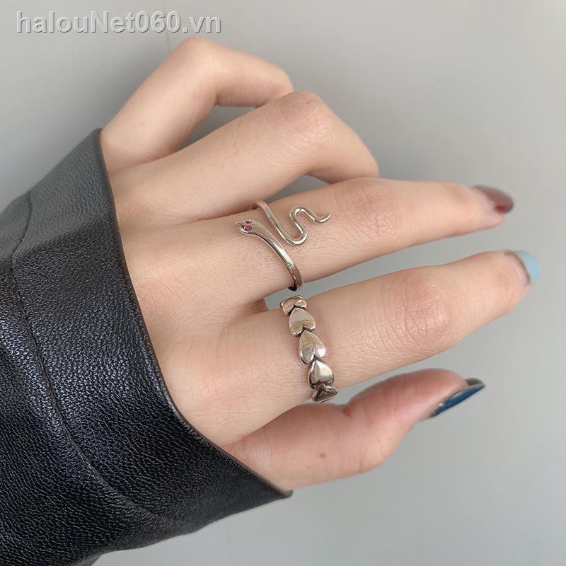 Silver ring⊙◇Japan and South Korea simple retro sterling silver ring men women fashion personality ins trend cold wind love snake-shaped index finger opening