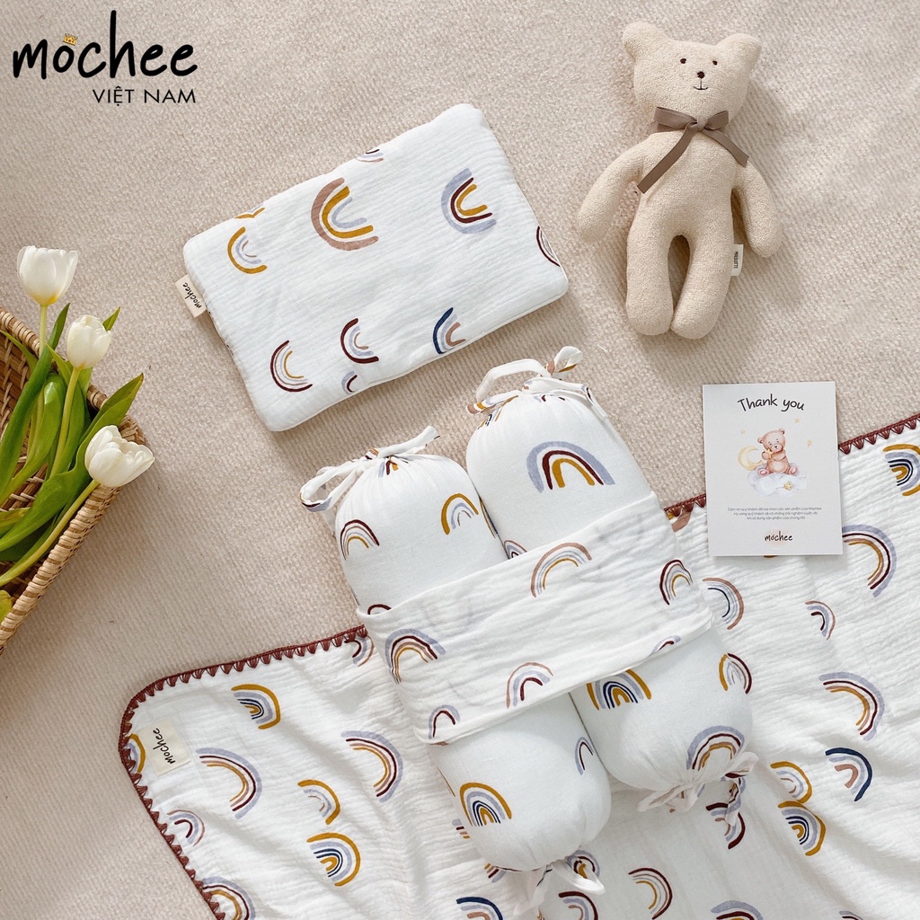 Bộ Chặn Bông Kèm Gối MOCHEE Chất Vải Xô Mềm Mại An Toàn Cho Làn Da Bé Yêu