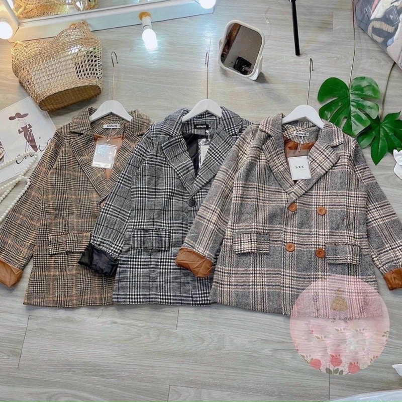 Áo dạ/Áo dạ kẻ/Dạ vest kẻ caro ghi nâu-đen 2 lớp tay pha