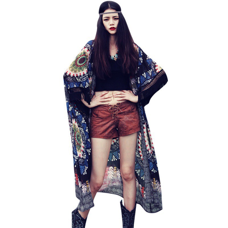 Áo khoác chiffon kiểu kimono dáng dài phong cách Bohemia cho nữ | BigBuy360 - bigbuy360.vn