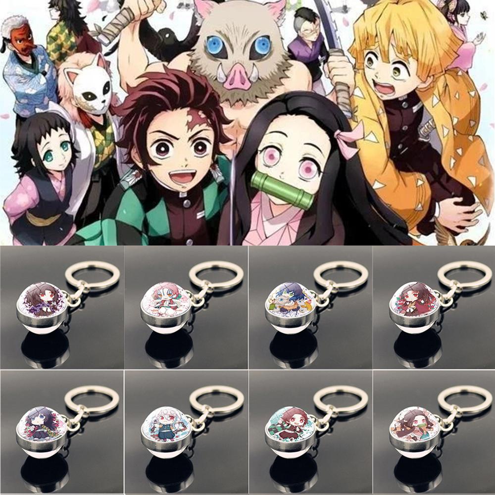 BARRY Trendy Time|Pendant Double Side Glass Cosplay Prop Keyring Anime Demon Slayer Keychain Kamado Tanjirou Spin Moon Kimetsu No Yaiba Tomioka Giyuu Unisex Kamado Nezuko Glass Ball Keychain