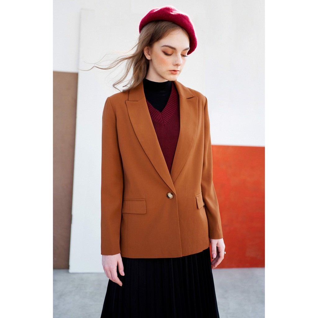 Áo khoác blazer suông basic cổ ve nâu cháy 1BL1024 ADORE DRESS