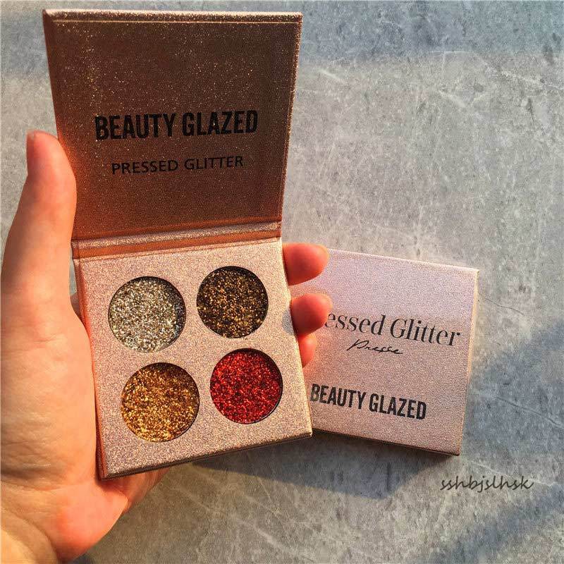 Beauty Glazed Glitter Eyeshadow Palette Long Lasting Waterproof 4 Color Shimmer Makeup Tool