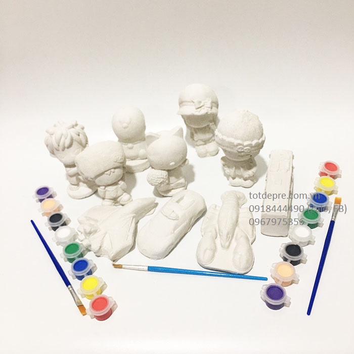 Combo 10 tượng tô màu kèm 2 vỉ 8 màu và 2 bút lông