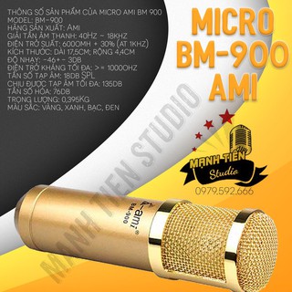 [Hàng Chuẩn] Micro thu âm cao cấp BM900 AMI - hát karaoke, thu âm chuyên nghiệp livetream bán hàng- khả năng hút âm tốt