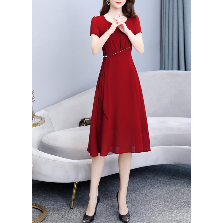 GOTI - Đầm Xòe Dự Tiệc Cao Cấp Vải Voan Tay Lỡ Đính Phụ Kiện Eo 3191