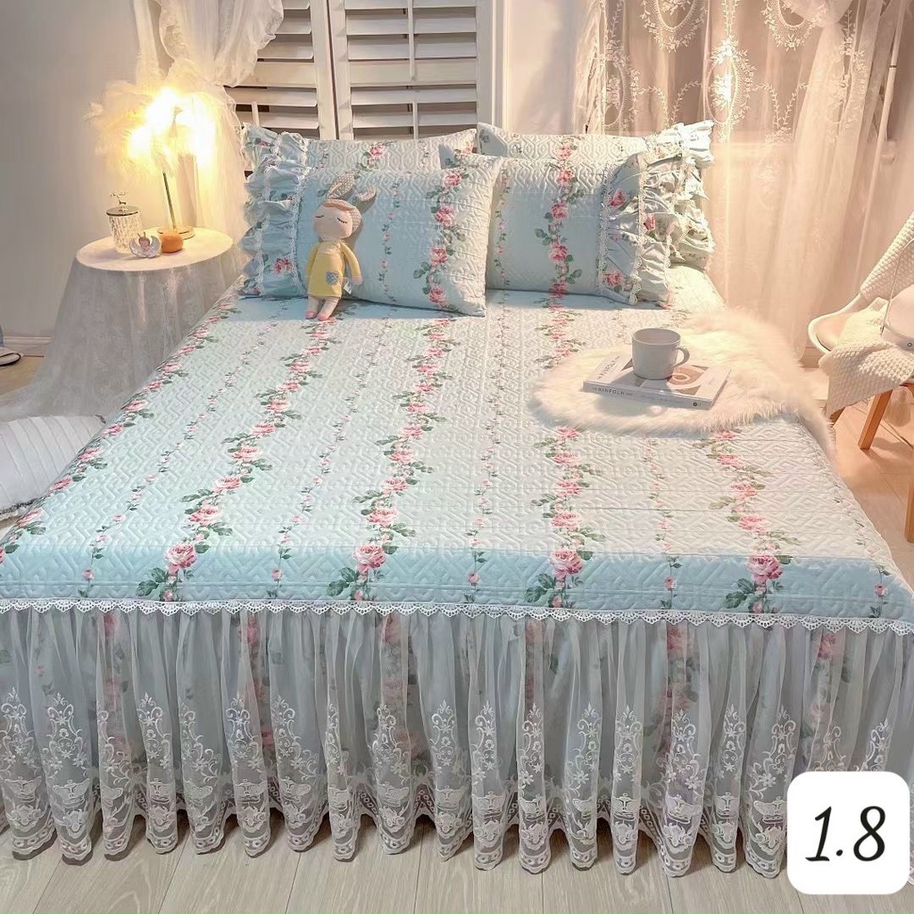 [ LOẠI 1] Bộ Thảm Ga giường Kèm 2 Vỏ Gối Nỉ Nhung Phối Bèo Dài Công Chúa Siêu Xinh, Mẫu Mới Nhất 2022 đủ Kích Thước