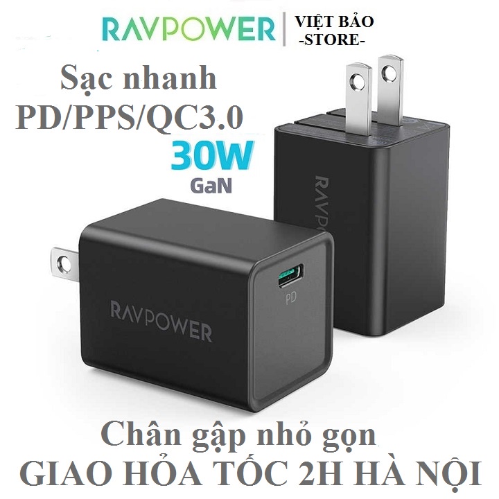 Củ sạc nhanh 30w 1 cổng type-c RAVPower RP-PC157- hỗ trợ PD/PPS