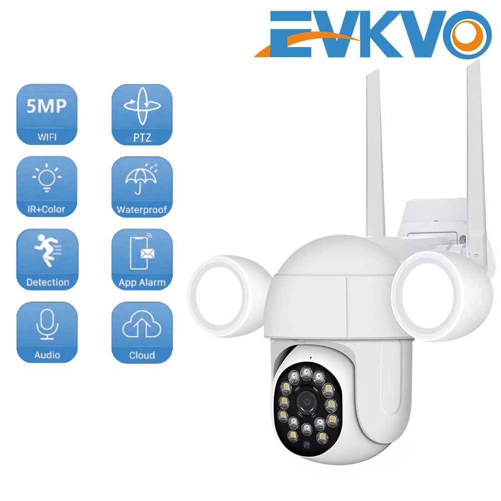 EVKVO - tầm nhìn ban đêm đầy đủ màu sắc - với ánh sáng tràn ngập - YOOSEE APP UHD 5MP WIFI CCTV Camera Rotate Waterproof Wall Lamp Camera Wireless Outdoor PTZ IP Camera CCTV Remote Access