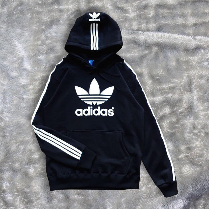 Áo Khoác Hoodie In Logo Adidas Trefoil Phối 2 Sọc Đen Cá Tính