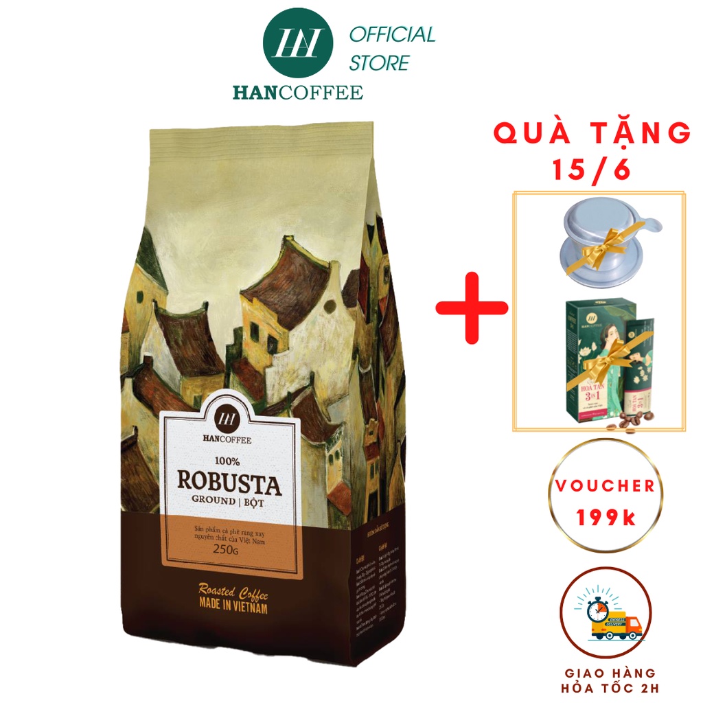 Cà Phê Phin Robusta Rang Mộc Nguyên Chất HANCOFFEE Standard Đen Đậm Đắng