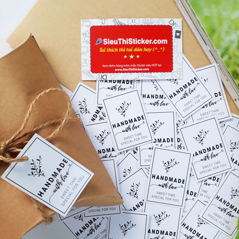 Tem và Thẻ treo Handmade With Love Sweet Time Special For You TEMHMWLST trang trí hộp quà, gói quà, thiệp