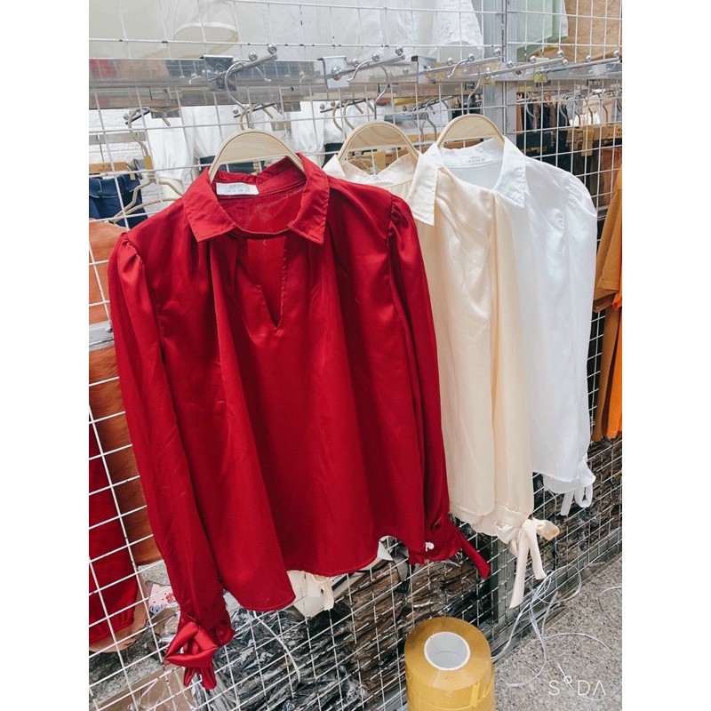 [Mã WASKT410K giảm 10K đơn 50K] Áo sơ mi lụa cổ choker tay nơ | BigBuy360 - bigbuy360.vn