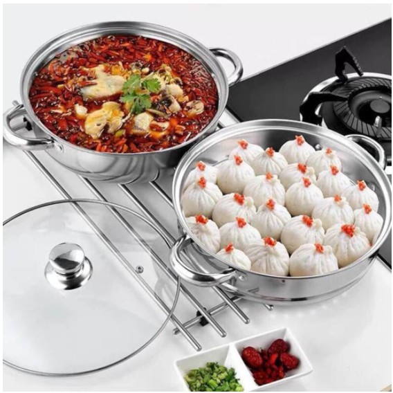 NỒI HẤP 2 TẦNG ĐA NĂNG STEAM POT HÀNG INOX 304 DÀY CỨNG CÁP