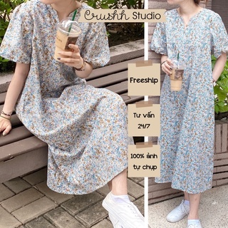[CRUSHH STUDIO - ẢNH CHÍNH CHỦ] D28 - Đầm hoa nhí xanh vintage