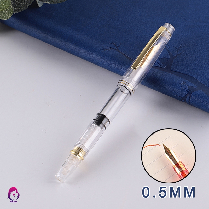 Transparent Piston Fountain Pen Clear Ink Pen EF F Nib Extra Fine Large Capacity Writing
