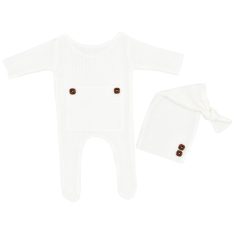 Mary 2 Pcs Baby Hat Romper Newborn Photography Props Knitted Jumpsuit Long Tail Cap