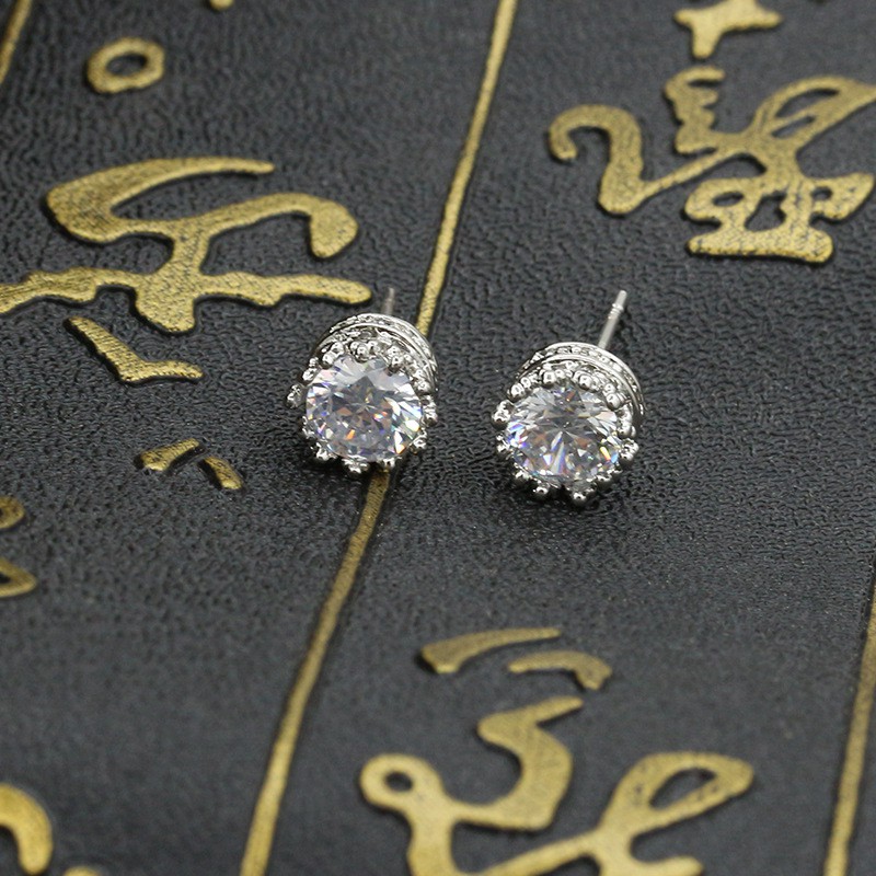 Đôi Bông Tai Mạ Bạc Hình Vương Miện Đính Đá Zircon Phong Cách Hàn Quốc