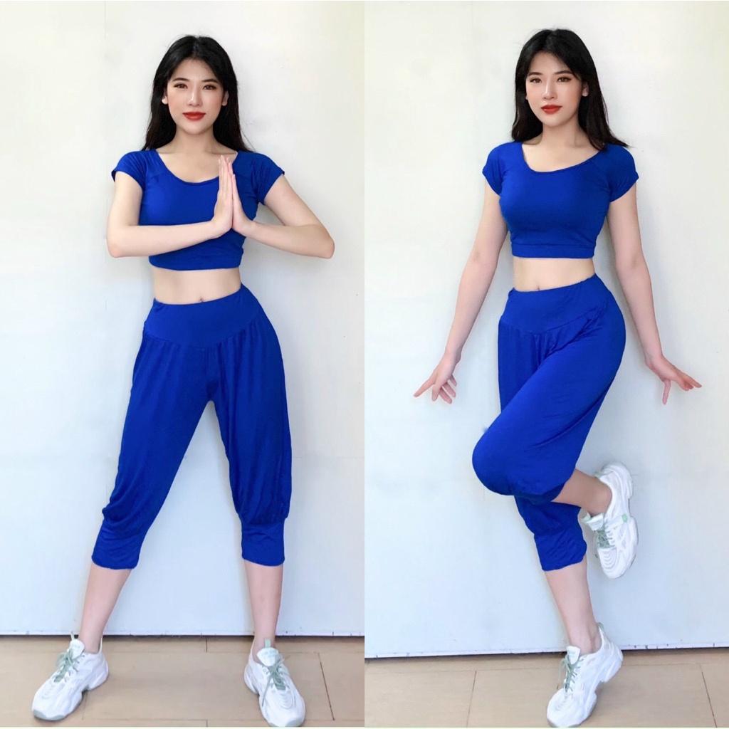 Bộ áo croptop quần lửng alibaba đơn giản nhẹ mát (đồ tập gym-yoga-zumba)