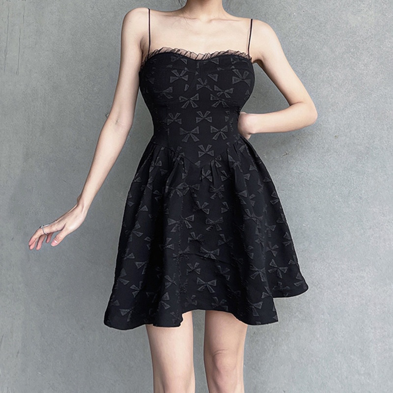 Đầm Chữ A Hai Dây Trễ Vai Phối Ren Và Bèo Nhún Phong Cách Harajuku Quyến Rũ Cho Nữ