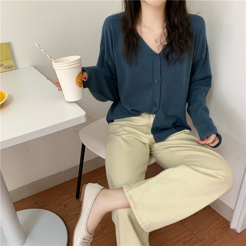 Áo cardigan dệt kim cổ chữ V tay dài kiểu dáng đơn giản trẻ trung xinh xắn cho nữ