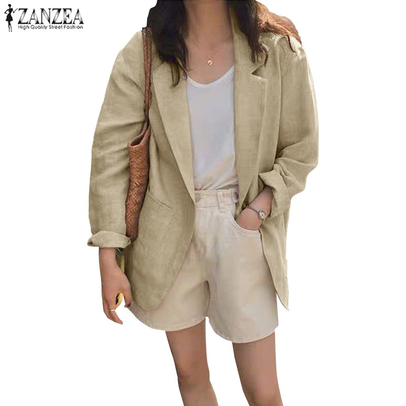 Áo Khoác Blazer Nữ ZANZEA Tay Dài Phối Túi Thanh Lịch Thời Trang