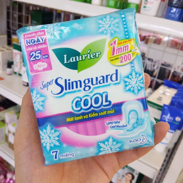 Băng Vệ Sinh Laurier Siêu Mỏng Mát Lạnh Ban Ngày  Super Slimguard Cool 25cm 7 Miếng