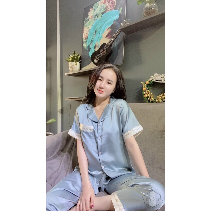 Đồ bộ pijama dài, bộ đồ ngủ nữ[ FREESHIP ]cao cấp, in trên lai áo,chất liệu vải mền mịnmặc thoáng mát, size 48kg-65kg