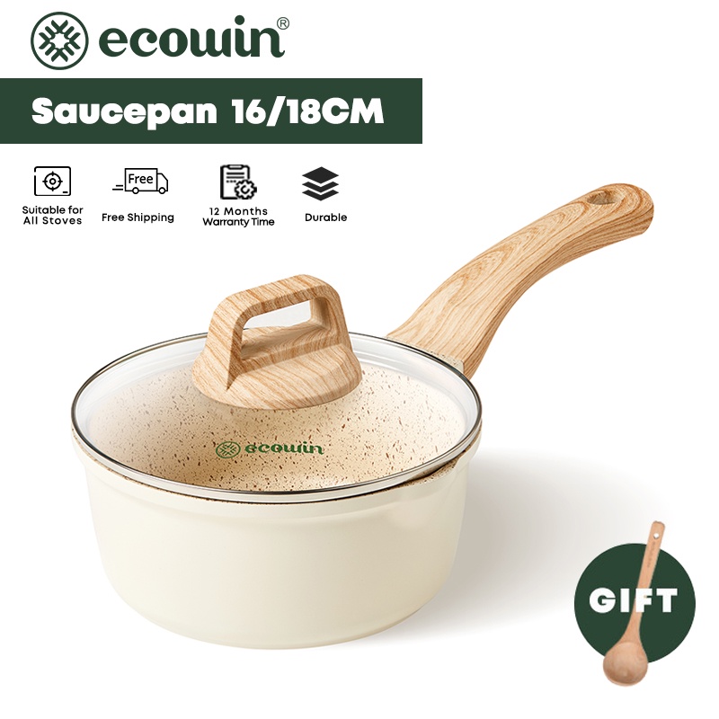 Nồi nấu súp ECOWIN làm bằng đá y tế kèm nắp đậy không PFOA kích thước 16/18cm