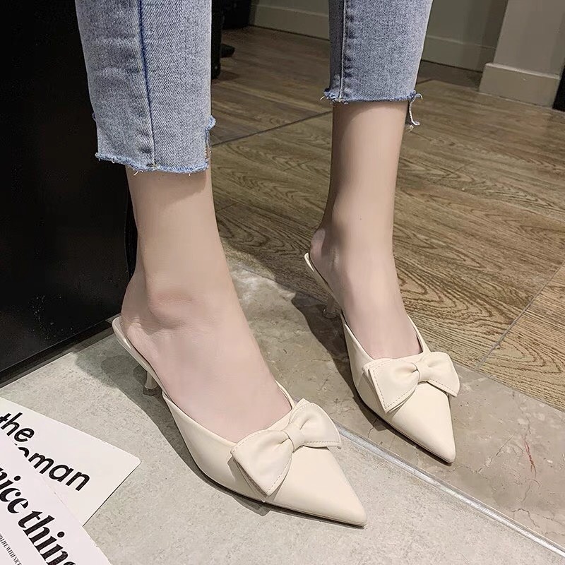 Sục Cao Gót Nữ 5 Phân thiết kế thắt nơ bít mũi Hàng đẹp chuẩn size