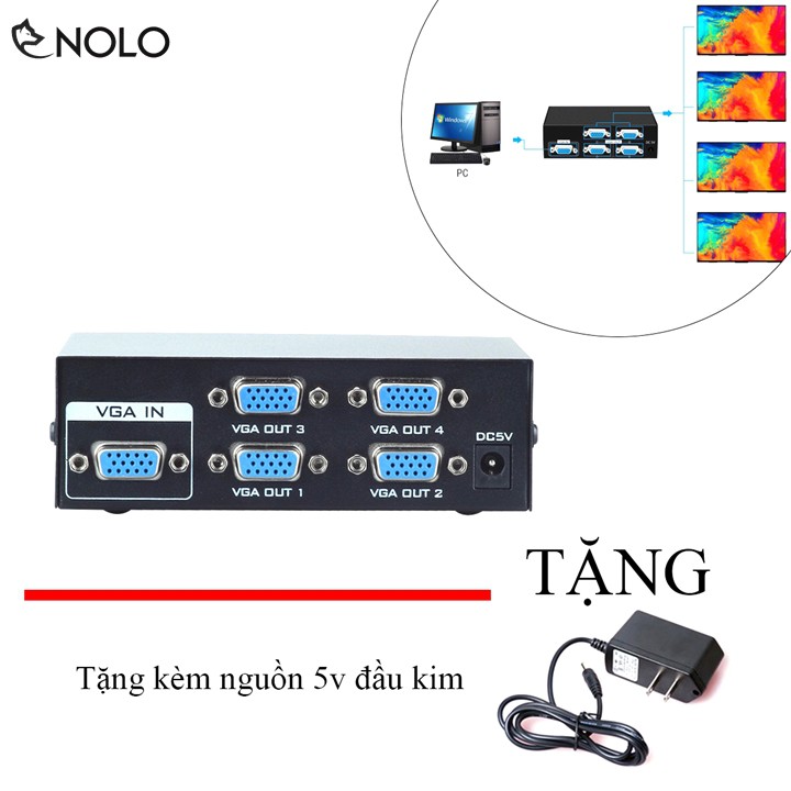 Box Chia Cổng VGA 1 Máy Tính Ra 4 Màn Hình Chiếu Máy Model VGA2004 Chất Liệu Vỏ Hợp Kim Dùng Nguồn 5V Tặng Kèm