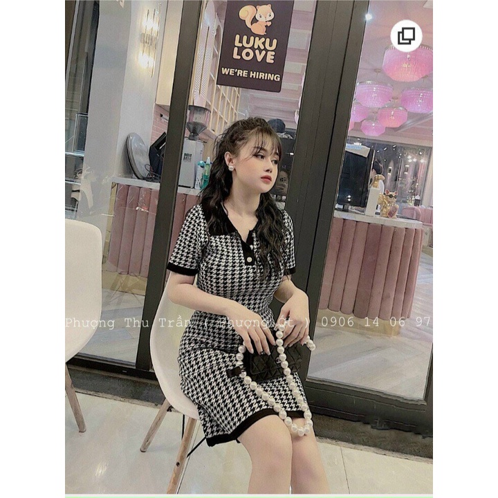 ĐẦM LEN SUÔNG CARO CỔ BẺ [TNT Shop Bigsize 60Kg 90Kg] | BigBuy360 - bigbuy360.vn