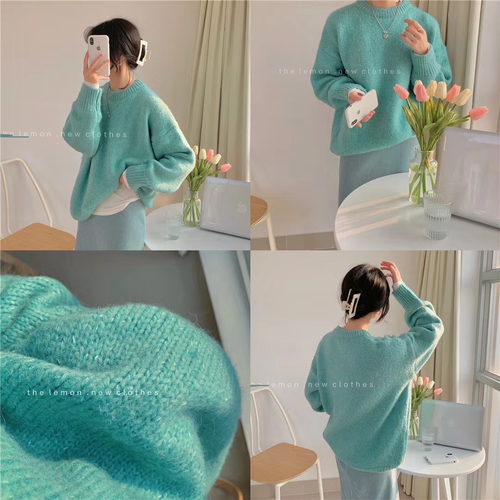 Áo sweater dệt kim cổ tròn dáng rộng phong cách thời trang hàn quốc có 5 màu | BigBuy360 - bigbuy360.vn