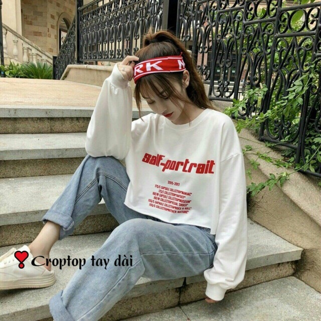 Áo croptop tay dài (kèm ảnh thật) ( crop sal(KÈM ẢNH THÂT)