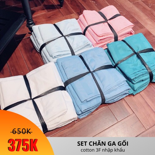 Bộ ga gối cotton kẻ 3F khách sạn màu hồng