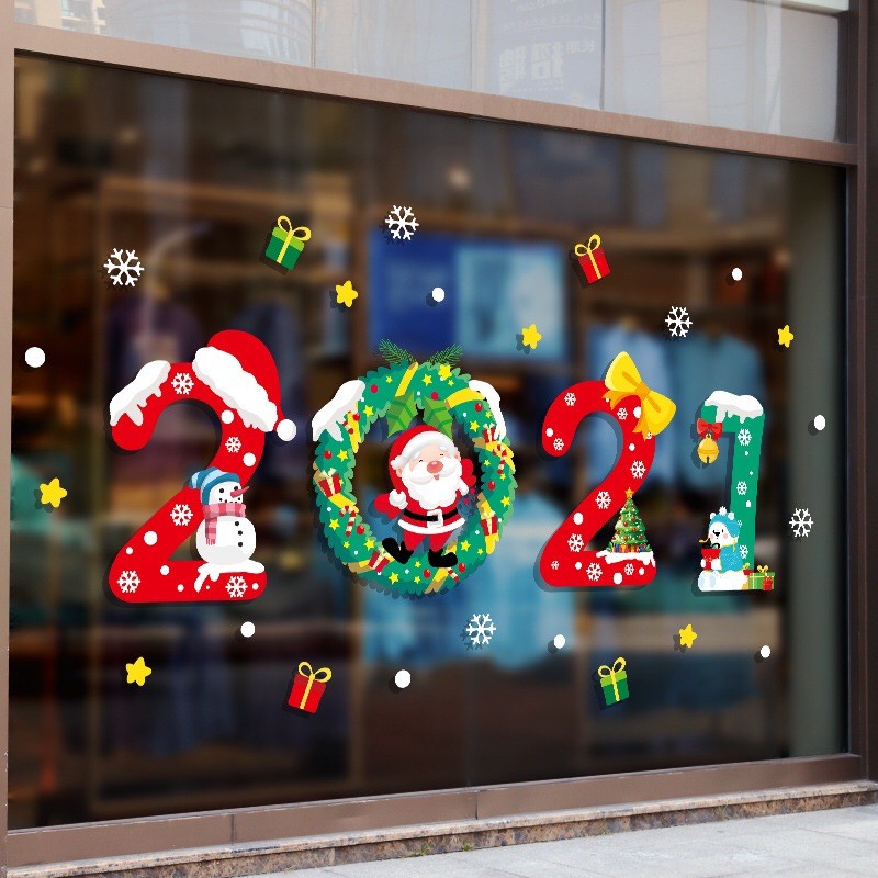 Decal trang trí Noel - Mẫu 2021 phủ tuyết sắc màu 03