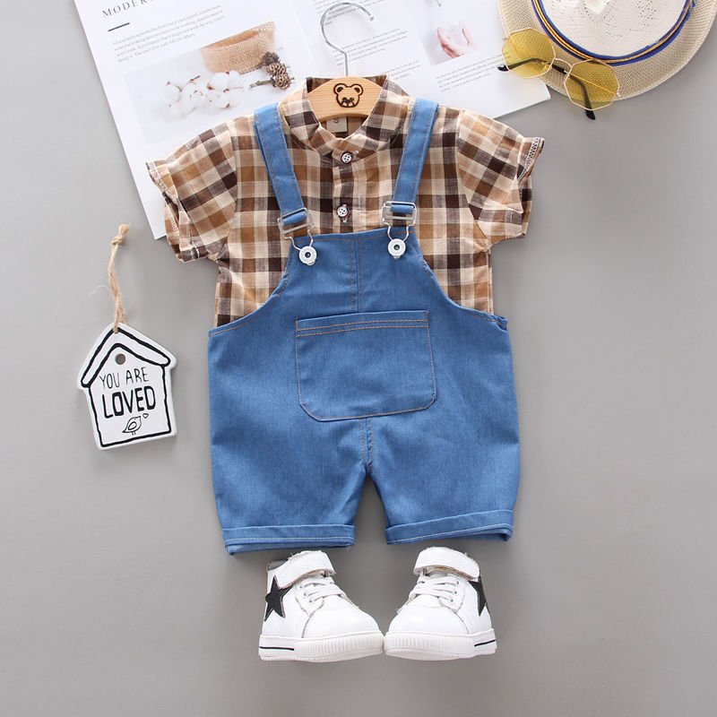 Set yếm bé trai áo sơ mi caro kèm yếm jean size từ 1 2 3 4 tuổi MINTSCLOSET Mint's Closet - s992 - s993