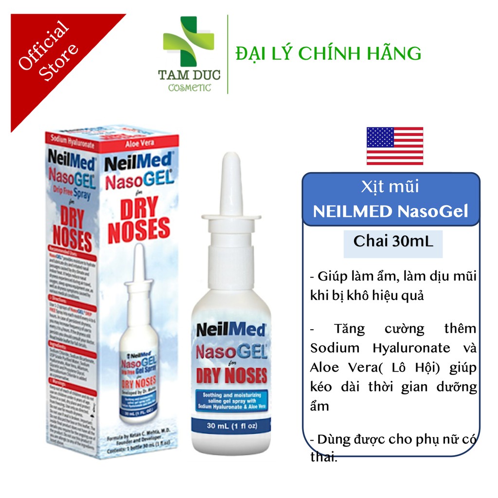 NeilMed NasoGel Spray Chai 30ml - Gel xịt chống khô mũi Dry nose [Neilmed Naso gel, nelmed, neomed]