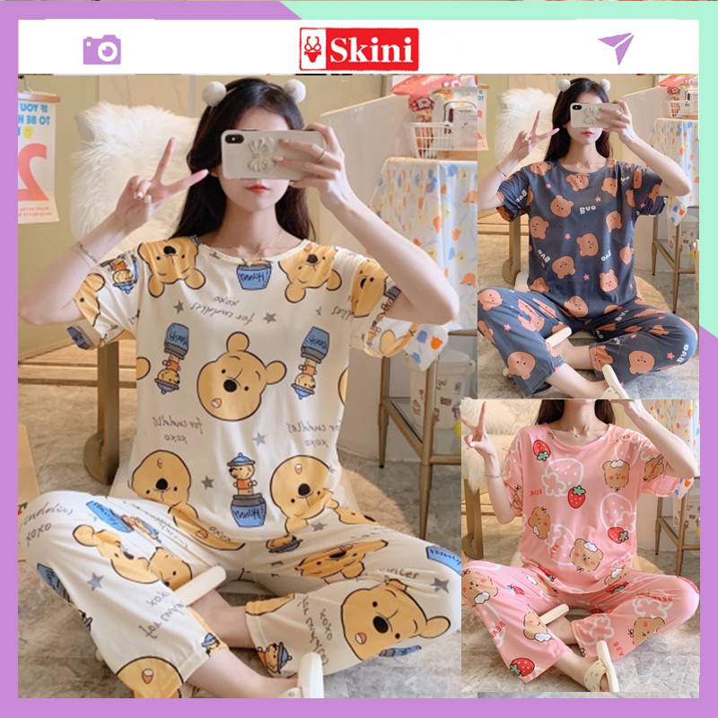 Bộ ngủ pijama tay ngắn quần dài chất thun cotton hoạt hình đáng yêu TN77 | BigBuy360 - bigbuy360.vn