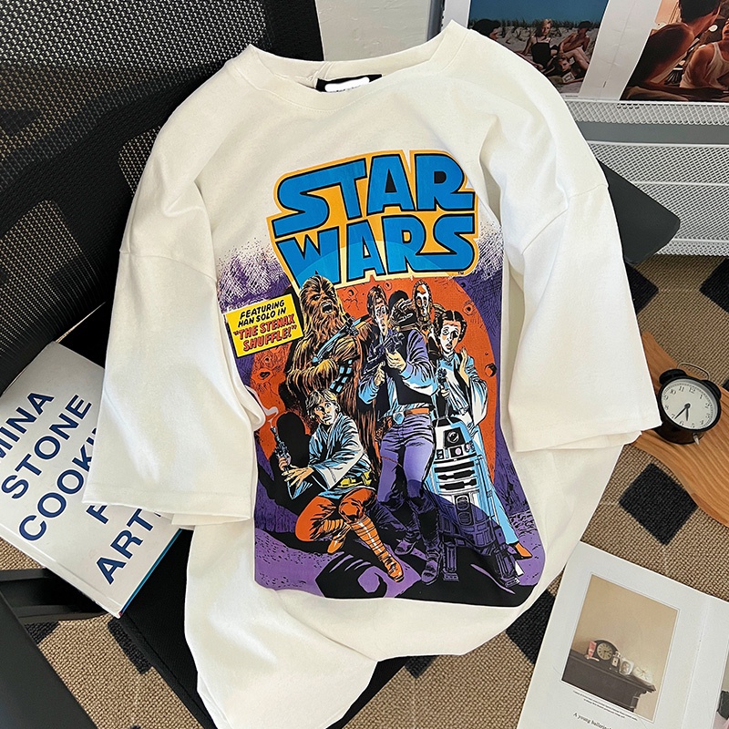 SUXI Áo Thun Ngắn Tay Dáng Rộng In Họa Tiết Retro Cá Tính Dễ Phối Đồ Cho Nữ