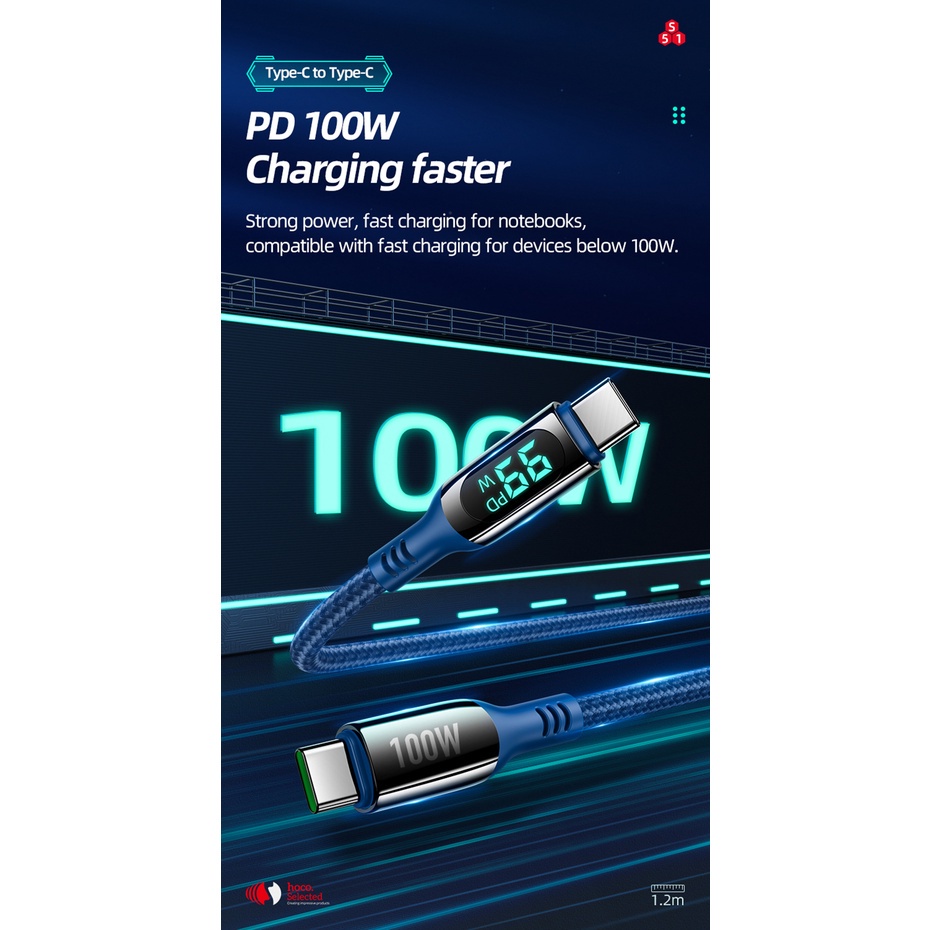 Dây cáp sạc nhanh HOCO. S51 100W USB C sang Type Pd cho Samsung A51 S20 S21 Ultra tiện dụng