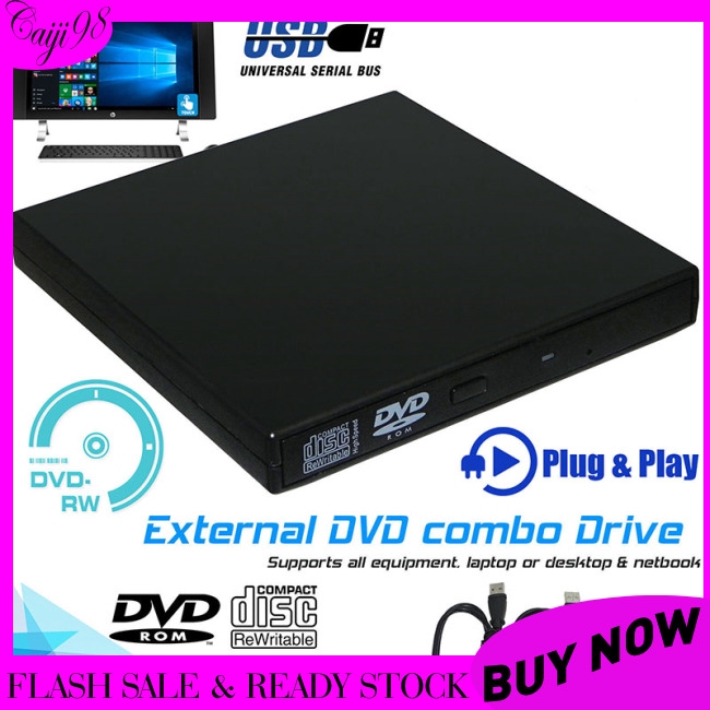 Slim External USB 2.0 DVD Drive CD RW Writer Burner Reader Player for PC Laptop