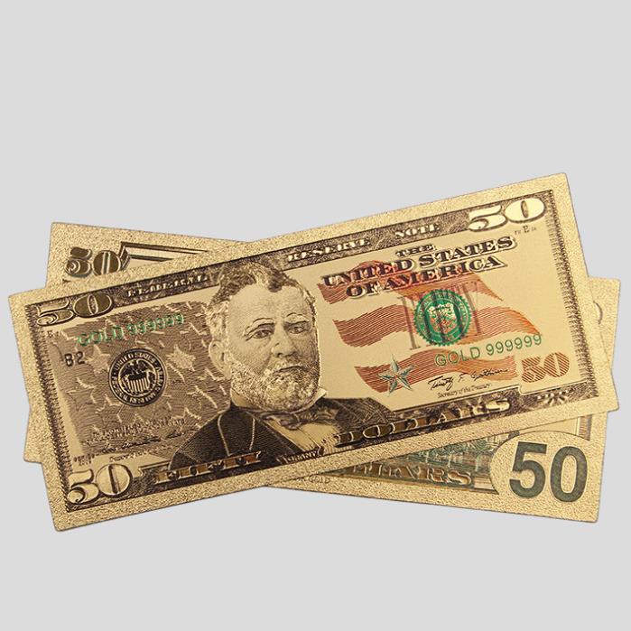 Tờ Tiền Kỉ Niệm 50 Đô Plastic (50 USD) Mạ Vàng Lì Xì Tết May Mắn