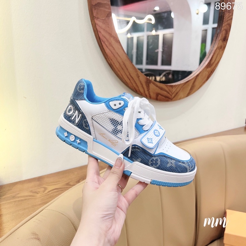 Giày Thể Thao Sneaker LV Vân Chìm Đai Ngang Hoạ Tiết Fullbox