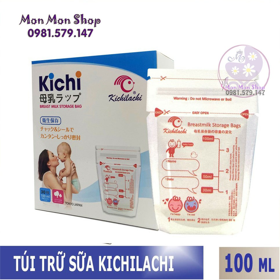 Hộp 30 túi trữ sữa Kichilachi Nhật 100ml dung tích tối đa 120ml