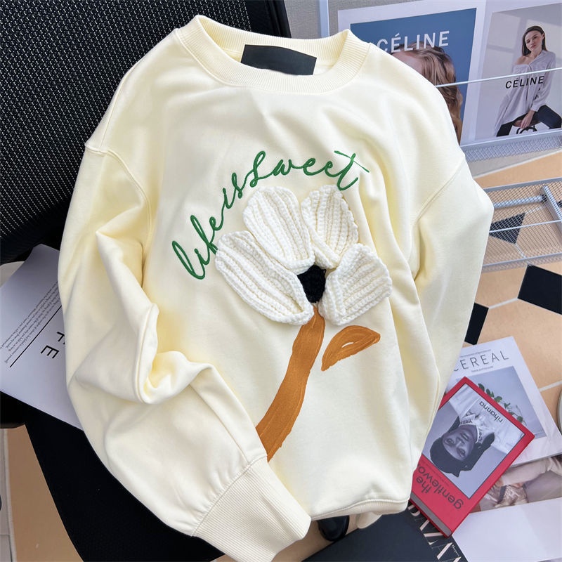 Áo sweater Dáng Rộng Họa Tiết Hoa Ba Chiều Thời Trang Mùa Thu Cho Nữ